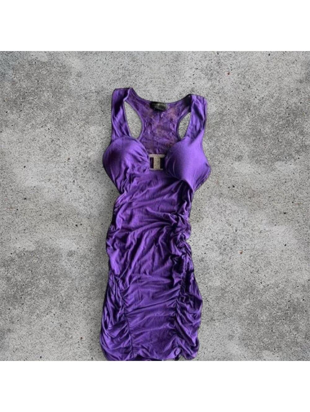 plastic mini purple dress